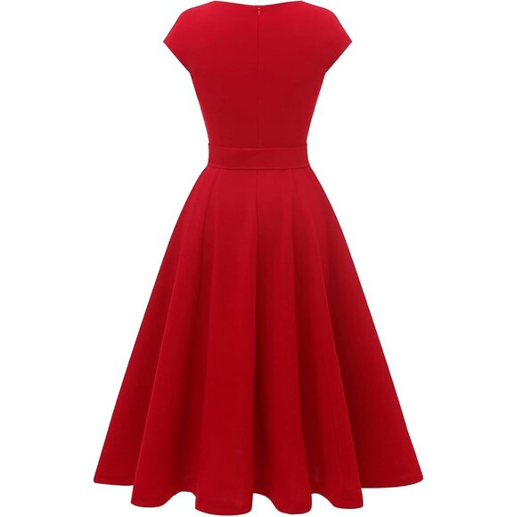 Dresstells Women's Red Modest Vintage Cocktail Formal Party Evening Dresses - Picture 5 of 11